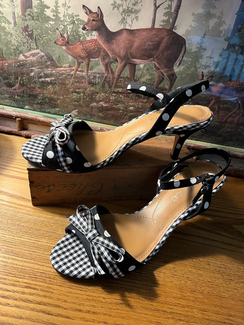 Cute Polka Dot Gingham Slingback sandals